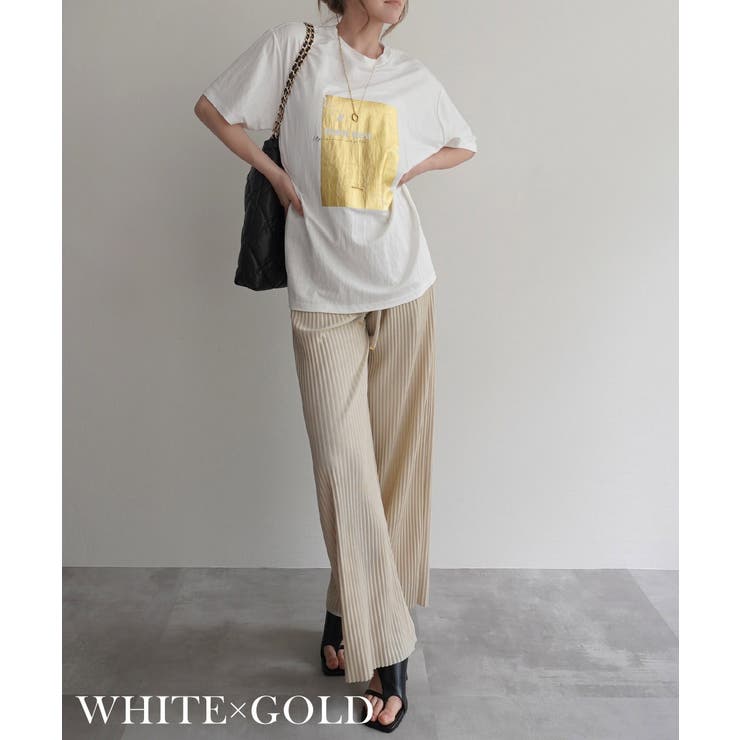 ホワイトゴールド | 箔プリント冷感TシャツRashik カットソー 大人カジュアル | BUYSENSE