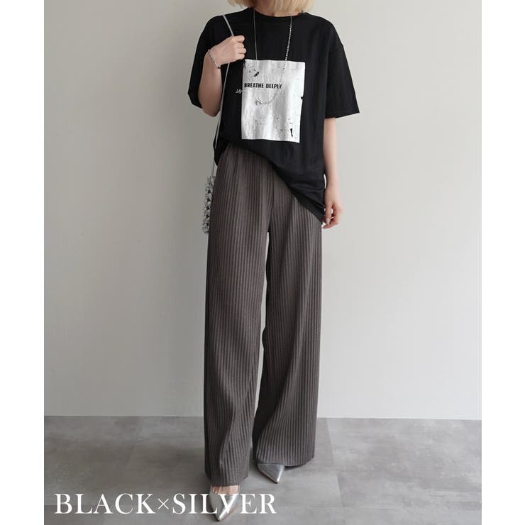 ブラックシルバー | 箔プリント冷感TシャツRashik カットソー 大人カジュアル | BUYSENSE