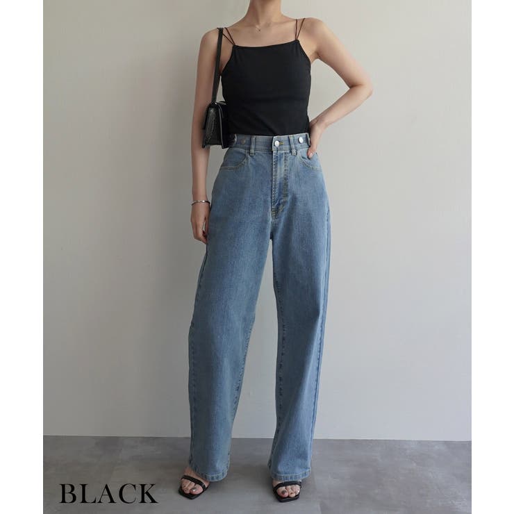 ブラック | カップ付き配色リブキャミソールRashik カットソー 大人カジュアル | BUYSENSE