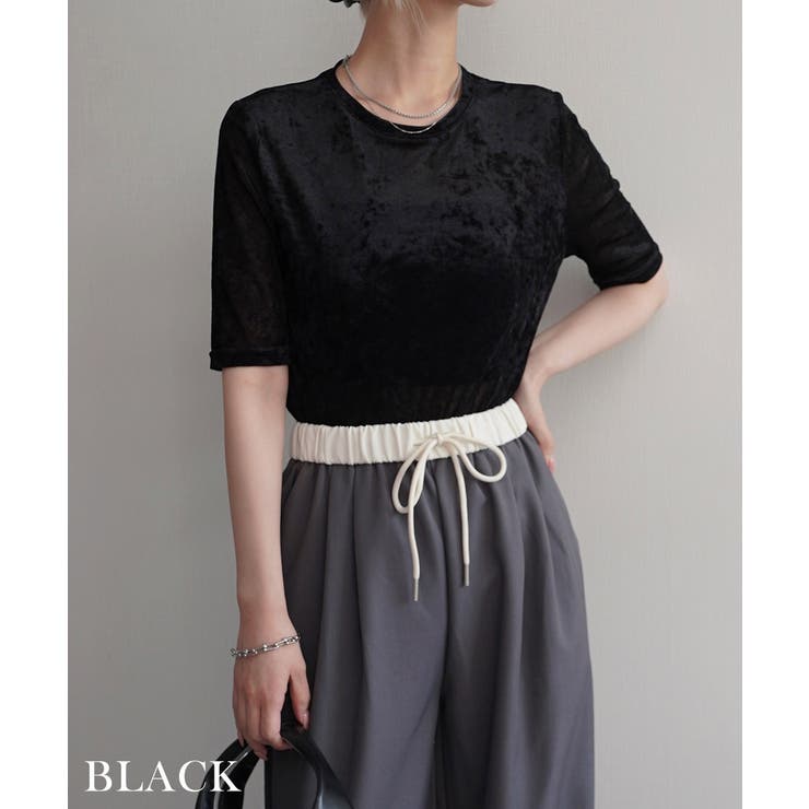 ブラック | シアーベロアTシャツ Rashik カットソー | BUYSENSE