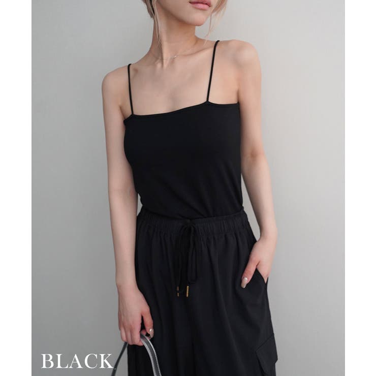 ブラック | 接触冷感カップ付きベアキャミソール Rashik カットソー | BUYSENSE