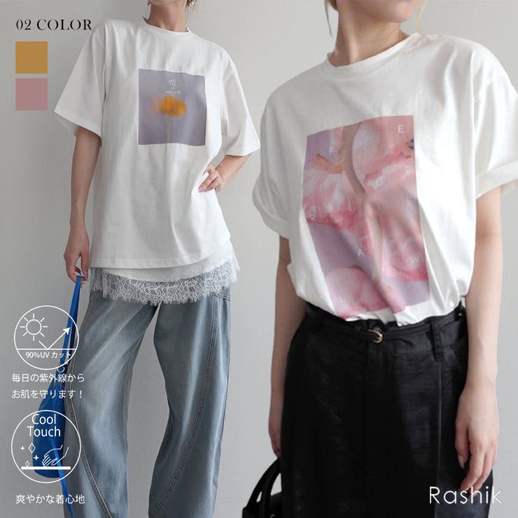 フラワーフォトプリントTシャツRashik カットソー 大人カジュアル | BUYSENSE | 詳細画像1 