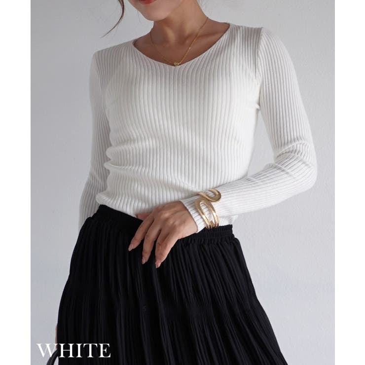 ホワイト | Vネックニットトップス Rashik ニット | BUYSENSE