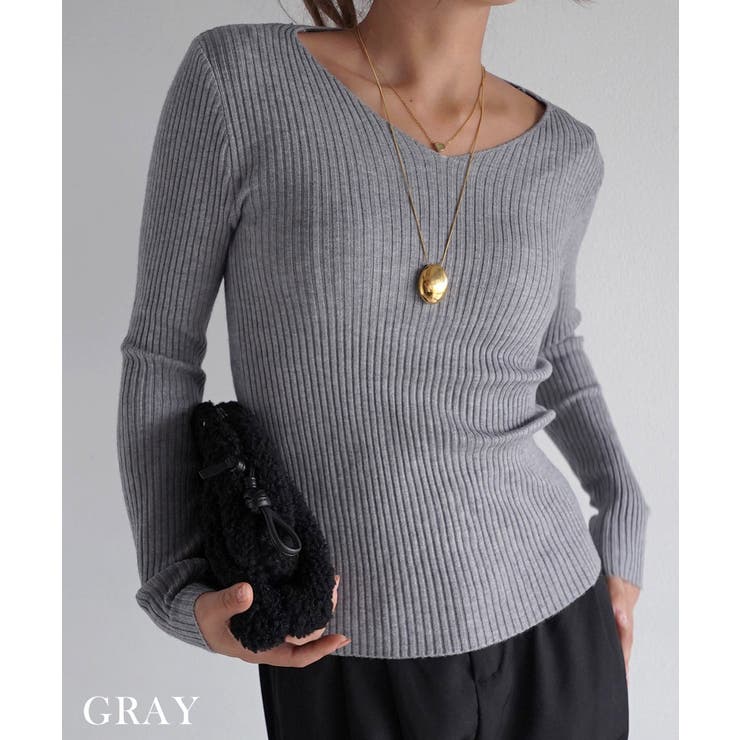 グレー | Vネックニットトップス Rashik ニット | BUYSENSE