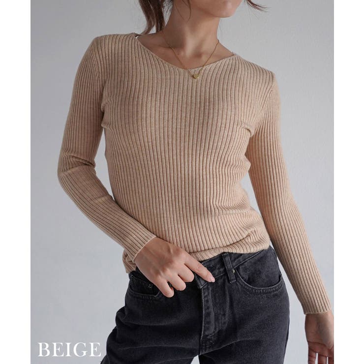 ベージュ | Vネックニットトップス Rashik ニット | BUYSENSE