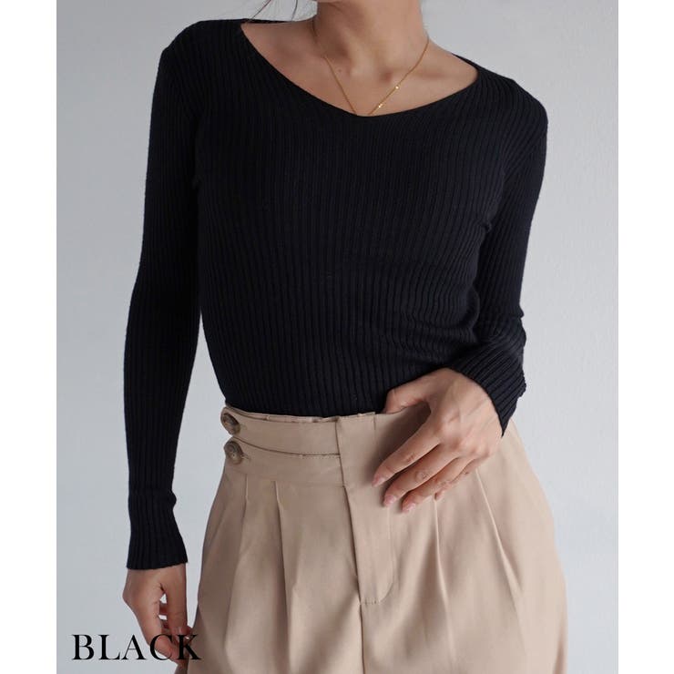 ブラック | Vネックニットトップス Rashik ニット | BUYSENSE