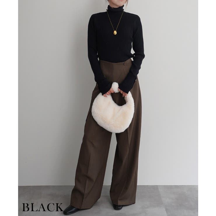 ブラック | スリーブボタンタートルニットRashik ニット 大人カジュアル | BUYSENSE