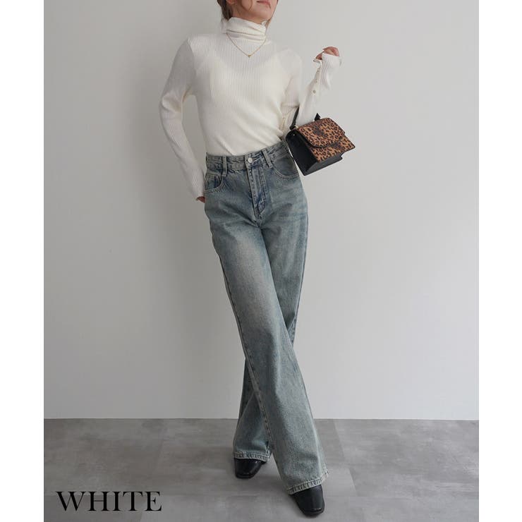 ホワイト | スリーブボタンタートルニットRashik ニット 大人カジュアル | BUYSENSE