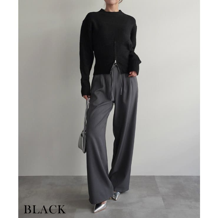 ブラック | ウエストジップニットRashik ニット 大人カジュアル | BUYSENSE