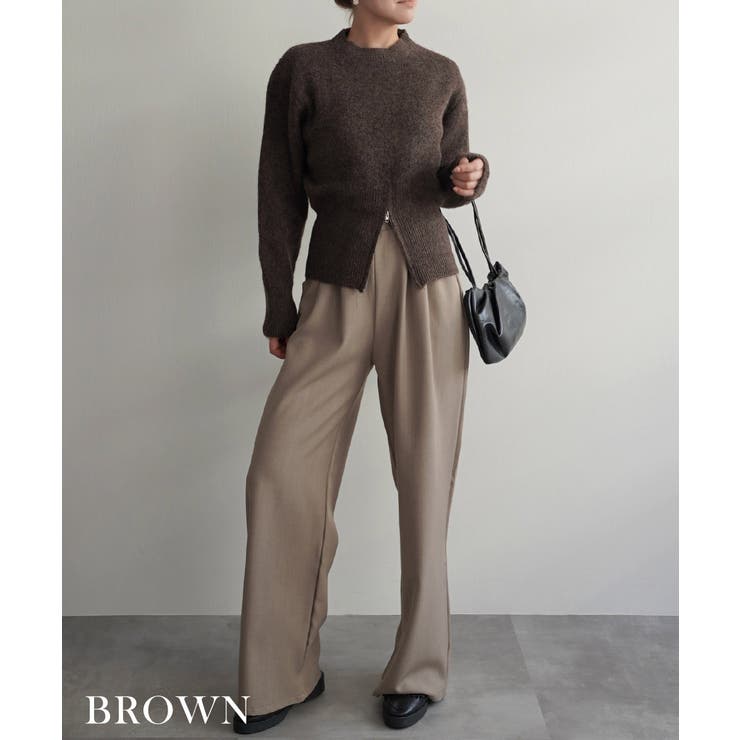 ブラウン | ウエストジップニットRashik ニット 大人カジュアル | BUYSENSE