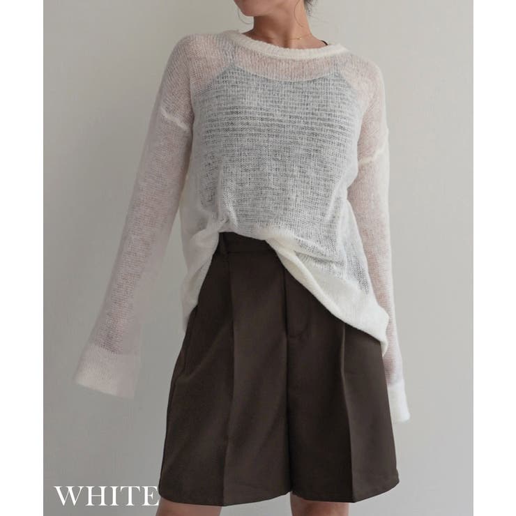 ホワイト | モヘアローゲージニットRashik ニット 大人カジュアル | BUYSENSE