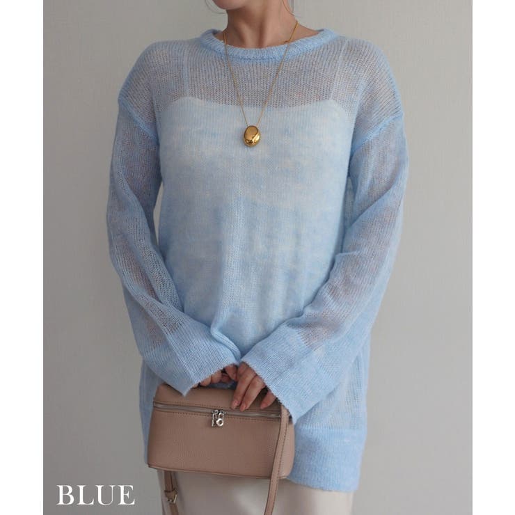 ブルー | モヘアローゲージニットRashik ニット 大人カジュアル | BUYSENSE