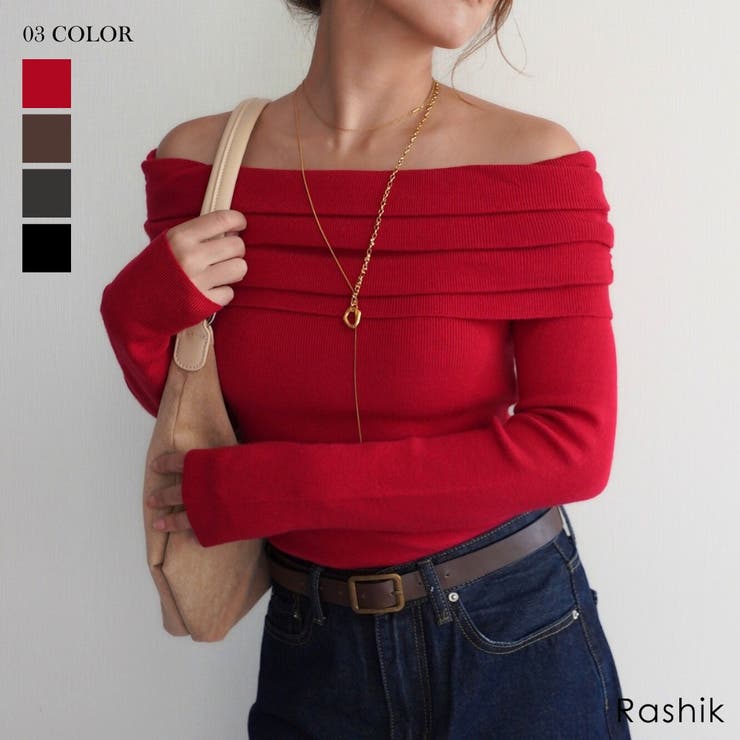 オフショルダーギャザーニット Rashik ニット | BUYSENSE | 詳細画像1 