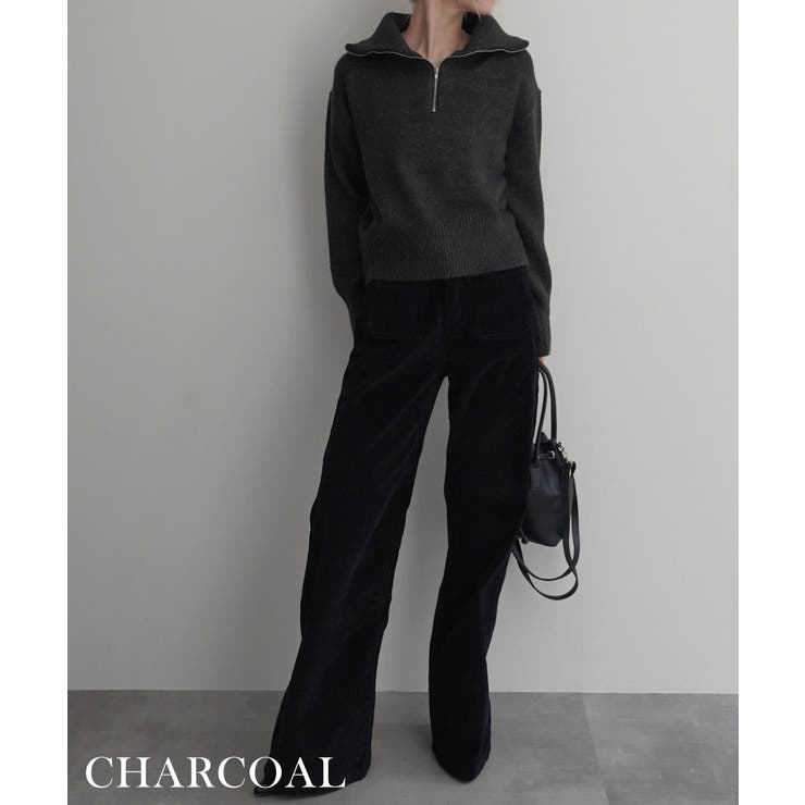 チャコール | ハーフジップ裾リブニットRashik ニット 大人カジュアル | BUYSENSE