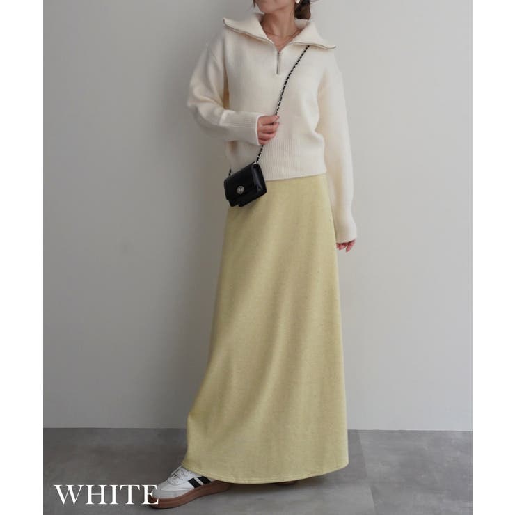 ホワイト | ハーフジップ裾リブニットRashik ニット 大人カジュアル | BUYSENSE