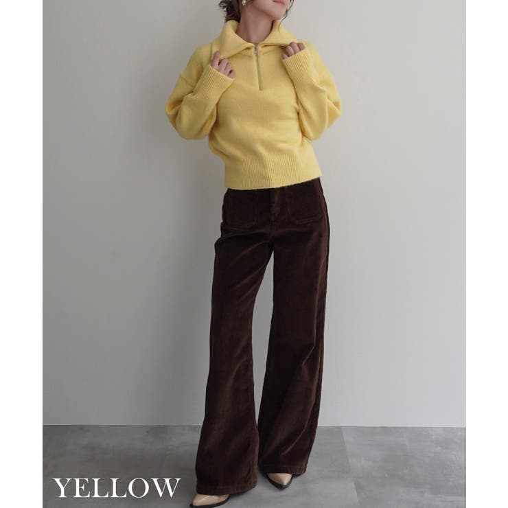 イエロー | ハーフジップ裾リブニットRashik ニット 大人カジュアル | BUYSENSE
