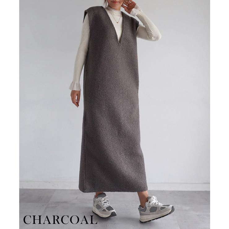 チャコール | Vネックワンピース Rashik ワンピース | BUYSENSE