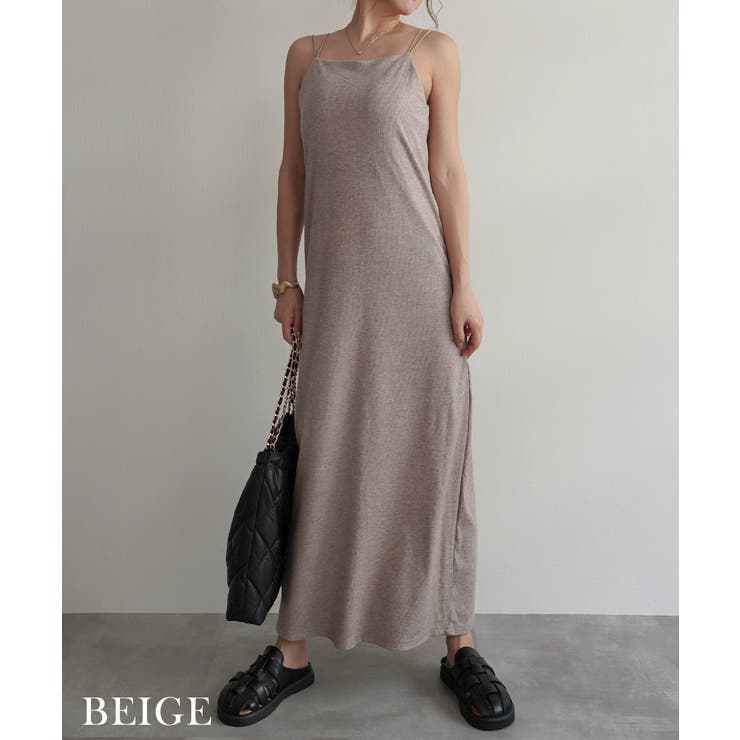 ベージュ | ラメ混カップ付きキャミワンピースRashik ワンピース 大人カジュアル | BUYSENSE