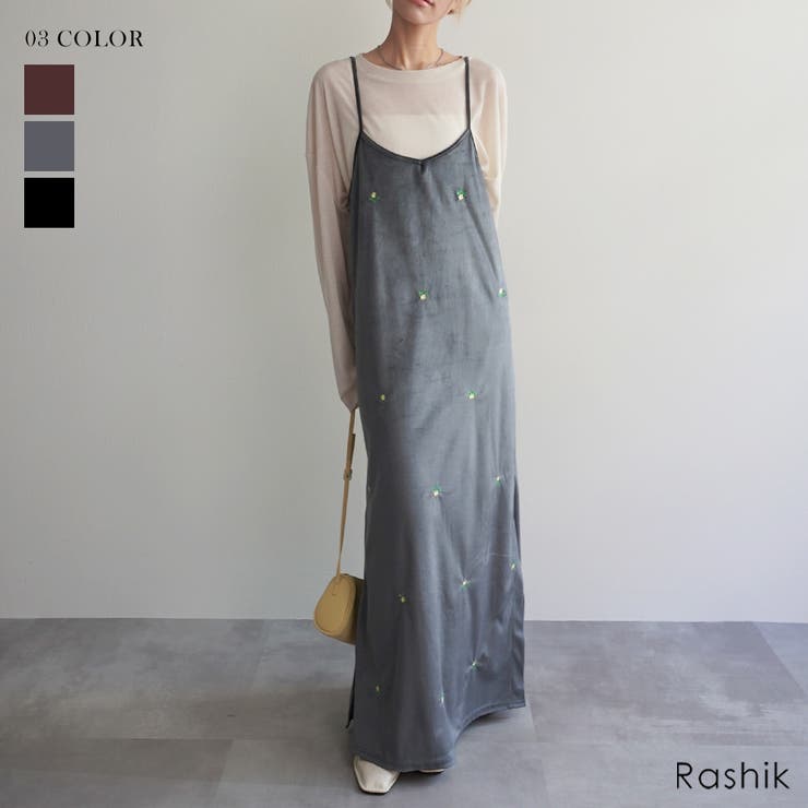 フラワー刺繍ベロア調ワンピースRashik ワンピース 大人カジュアル | BUYSENSE | 詳細画像1 