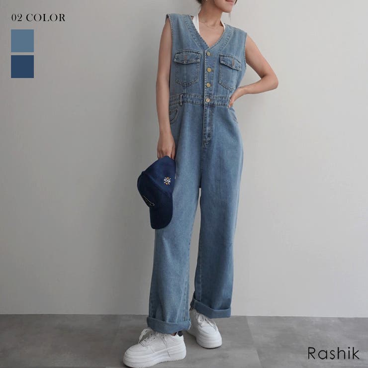 VネックデニムオールインワンRashik ワンピース 大人カジュアル | BUYSENSE | 詳細画像1 