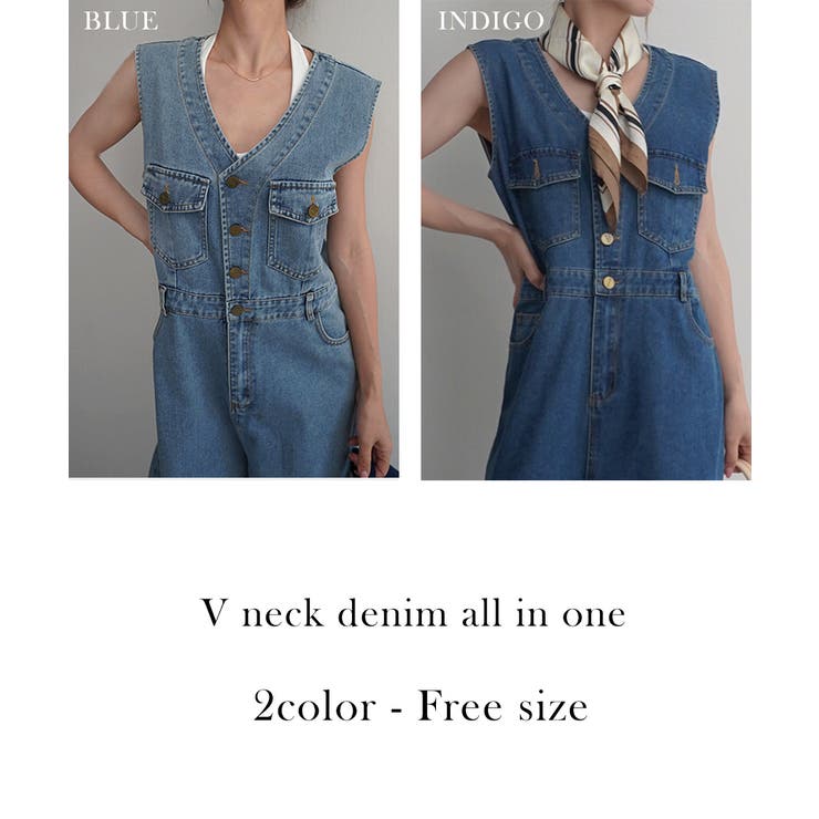 VネックデニムオールインワンRashik ワンピース 大人カジュアル | BUYSENSE | 詳細画像2 