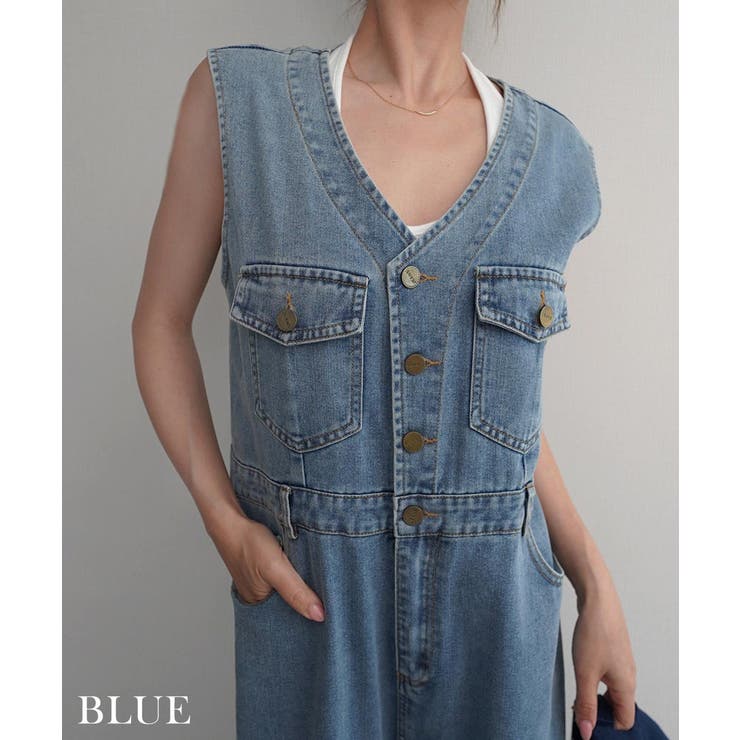 VネックデニムオールインワンRashik ワンピース 大人カジュアル | BUYSENSE | 詳細画像4 
