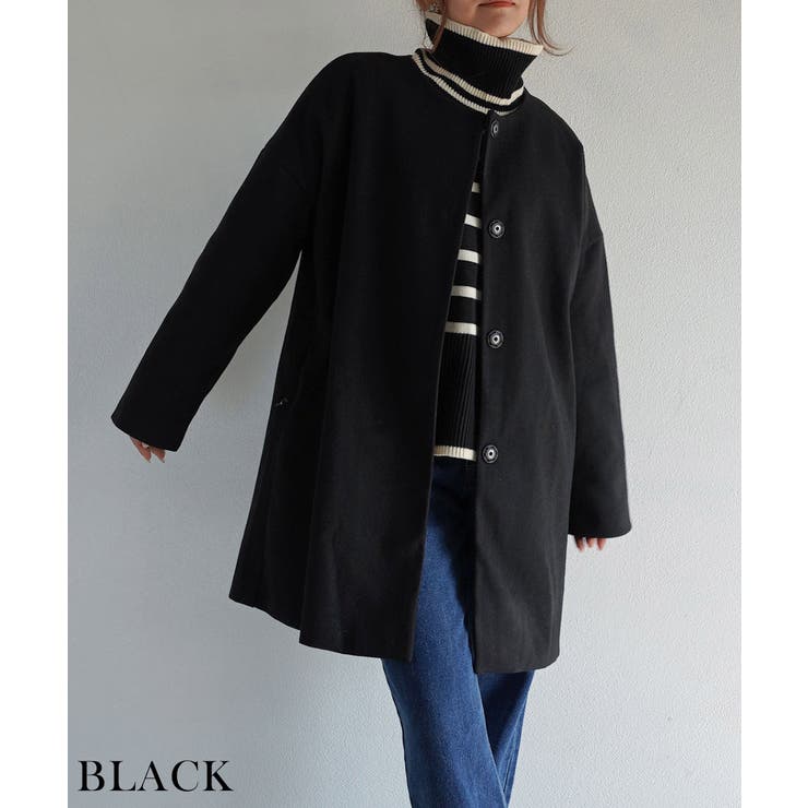 ブラック | ノーカラーコクーンコート Rashik アウター | BUYSENSE