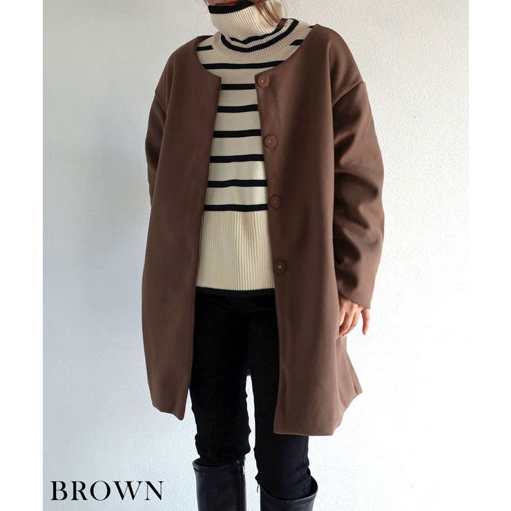 ブラウン | ノーカラーコクーンコート Rashik アウター | BUYSENSE