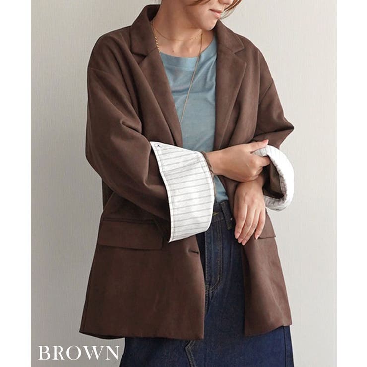 ブラウン | ストライプカフススエードジャケット Rashik アウター | BUYSENSE