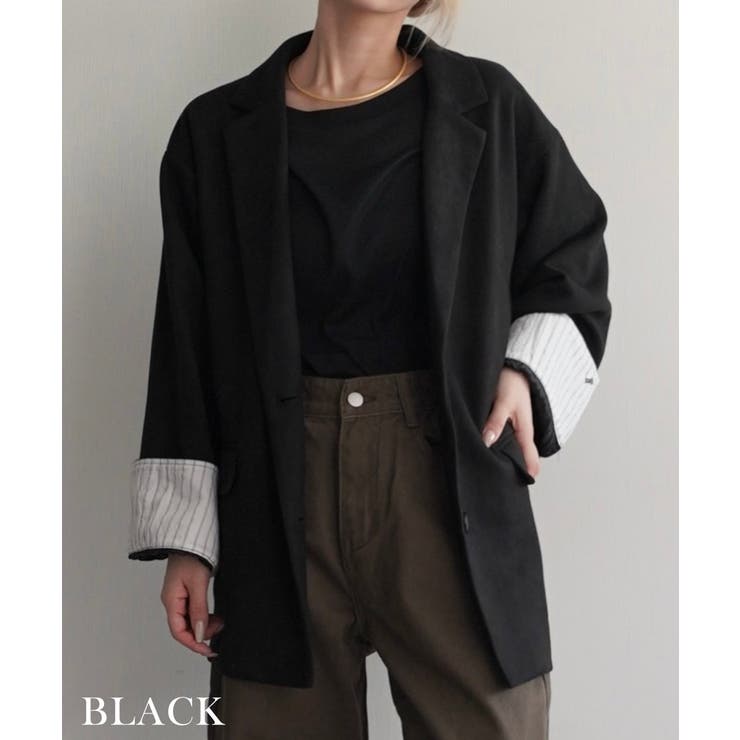 ブラック | ストライプカフススエードジャケット Rashik アウター | BUYSENSE