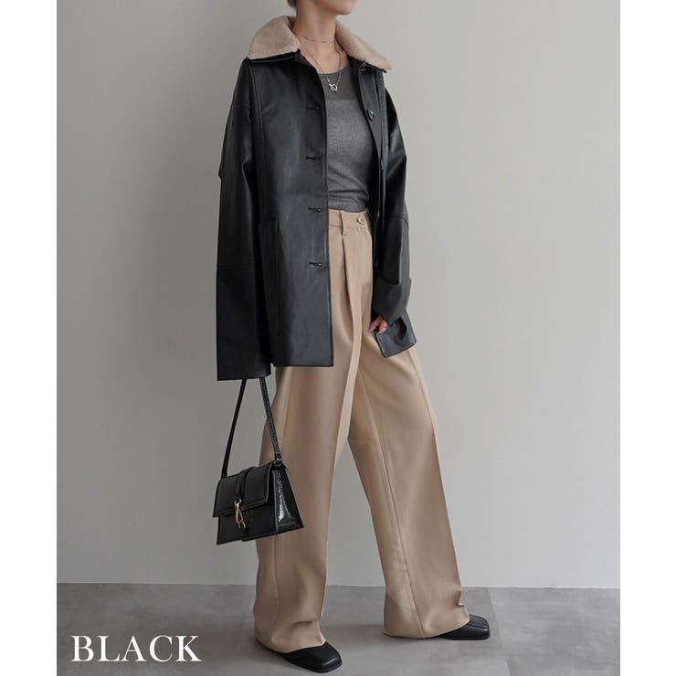 ボア襟付きフェイクレザーカバーオール Rashik アウター | BUYSENSE | 詳細画像13 