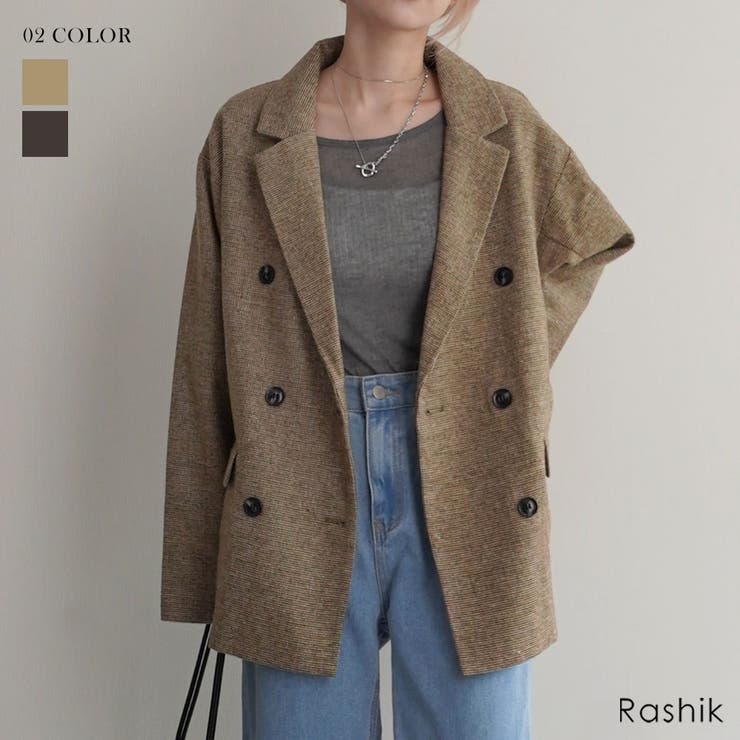 チェックダブルテーラードジャケットRashik アウター 大人カジュアル | BUYSENSE | 詳細画像1 