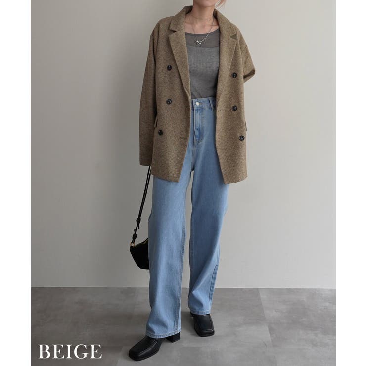 ベージュ | チェックダブルテーラードジャケットRashik アウター 大人カジュアル | BUYSENSE