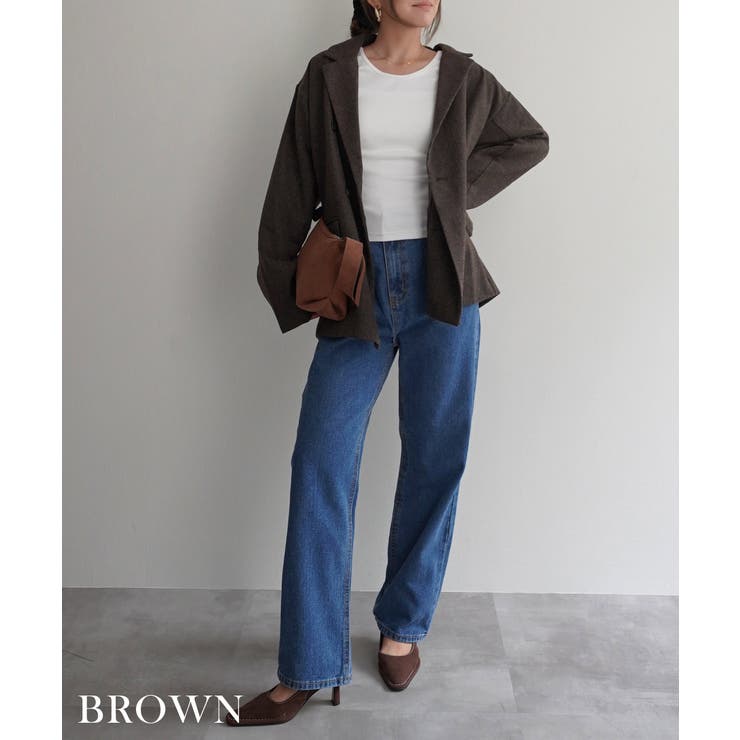 ブラウン | チェックダブルテーラードジャケットRashik アウター 大人カジュアル | BUYSENSE