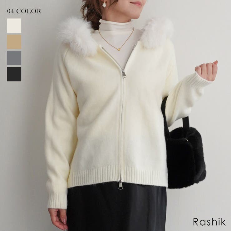 2wayフェイクファーニットパーカーRashik アウター 大人カジュアル | BUYSENSE | 詳細画像1 