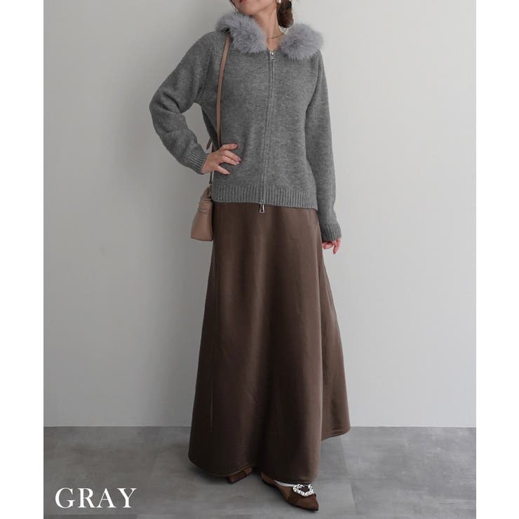 グレー | 2wayフェイクファーニットパーカーRashik アウター 大人カジュアル | BUYSENSE