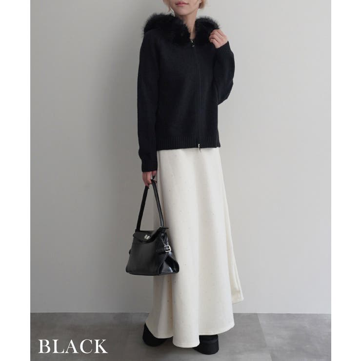 ブラック | 2wayフェイクファーニットパーカーRashik アウター 大人カジュアル | BUYSENSE