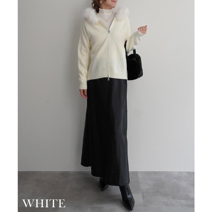 ホワイト | 2wayフェイクファーニットパーカーRashik アウター 大人カジュアル | BUYSENSE