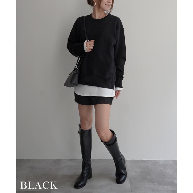 ブラック | ニットショートパンツセットアップRashik セットアップ 大人カジュアル | BUYSENSE