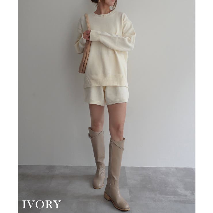 アイボリー | ニットショートパンツセットアップRashik セットアップ 大人カジュアル | BUYSENSE