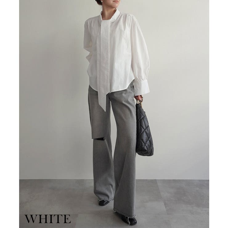 ホワイト | ボウタイリボンブラウスRashik シャツ 大人カジュアル | BUYSENSE