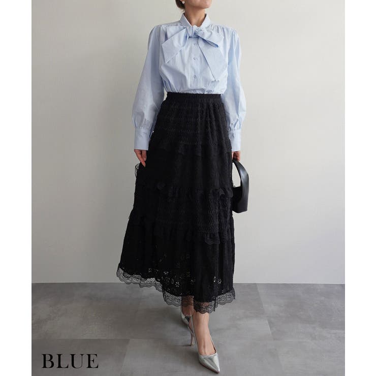 ブルー | ボウタイリボンブラウスRashik シャツ 大人カジュアル | BUYSENSE