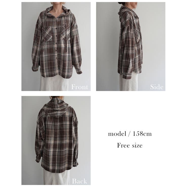 起毛チェックフードビッグシャツRashik シャツ 大人カジュアル | BUYSENSE | 詳細画像4 