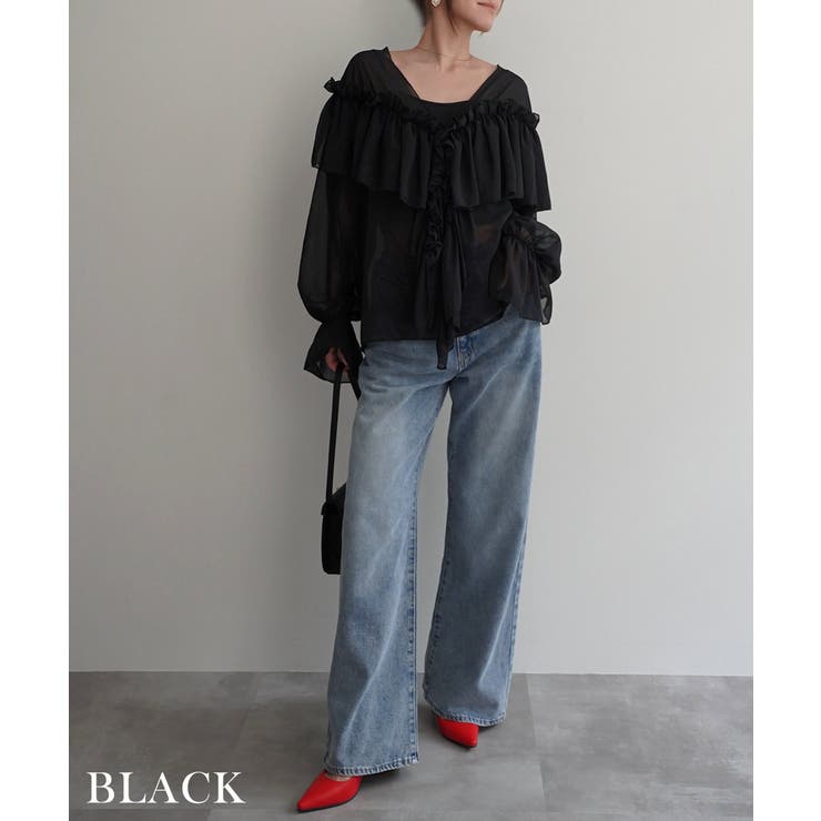 ラッフルフリルシアーブラウスRashik シャツ 大人カジュアル | BUYSENSE | 詳細画像7 