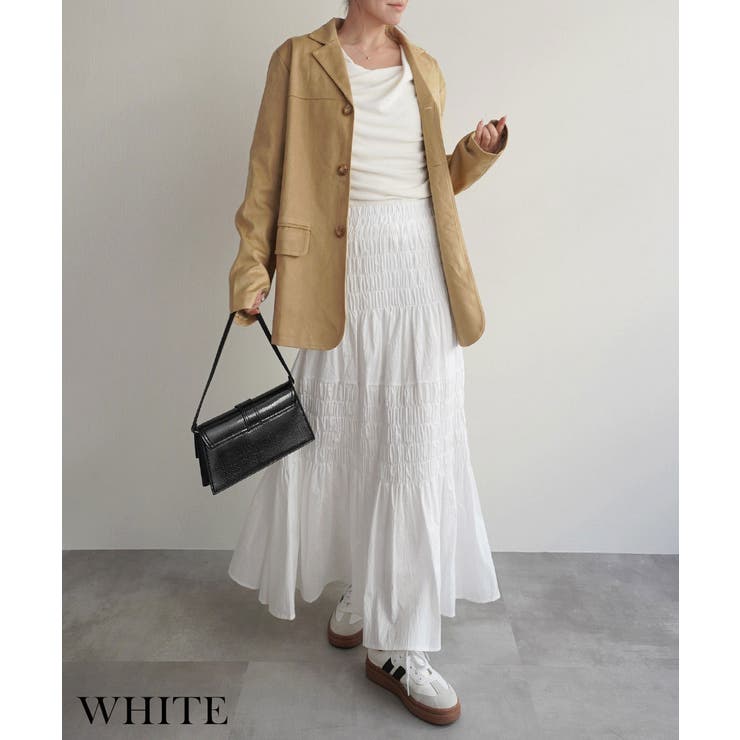 ホワイト | ギャザーフレアスカートRashik スカート 大人カジュアル | BUYSENSE