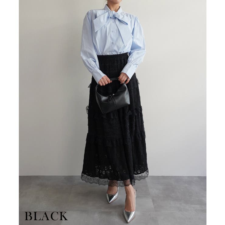ブラック | フラワーレーススカートRashik スカート 大人カジュアル | BUYSENSE