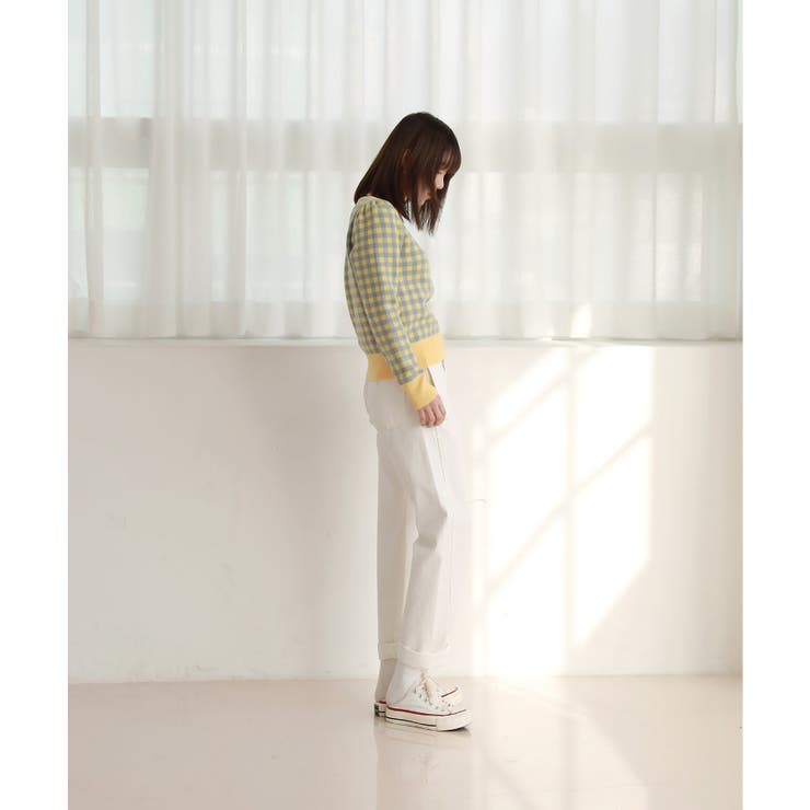 四角チェックライニングポイントニットTシャツ | by muni:r | 詳細画像4 