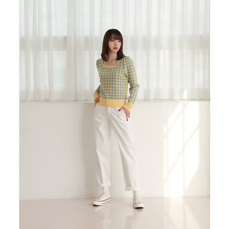 四角チェックライニングポイントニットTシャツ | by muni:r | 詳細画像6 