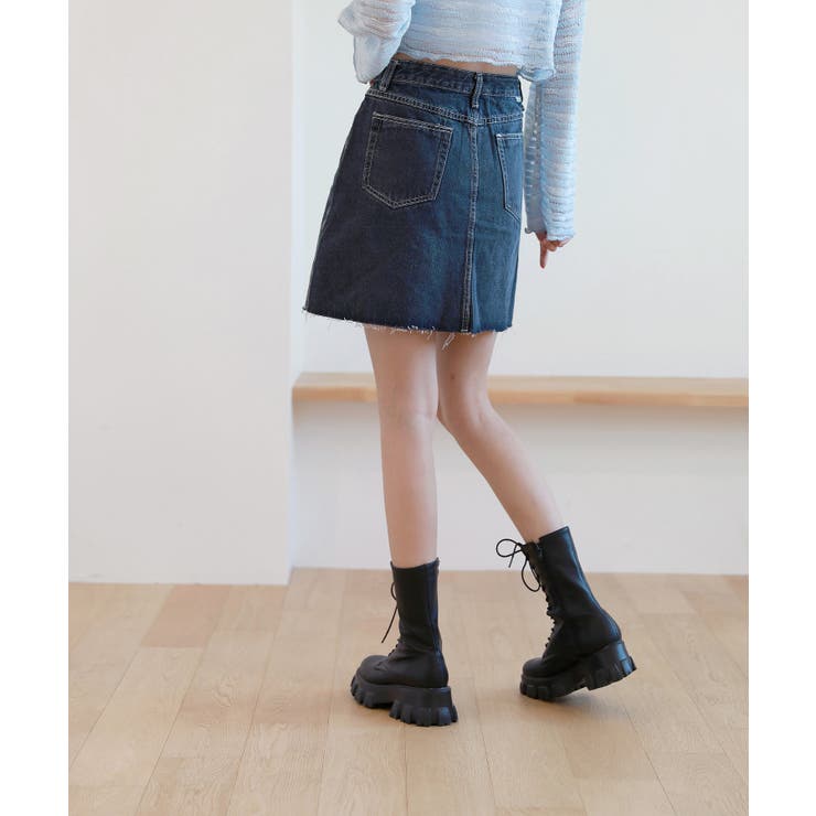 カットスリットポイントデニムスカート | by muni:r | 詳細画像3 