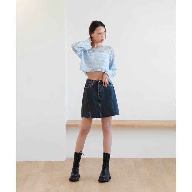 カットスリットポイントデニムスカート | by muni:r | 詳細画像4 